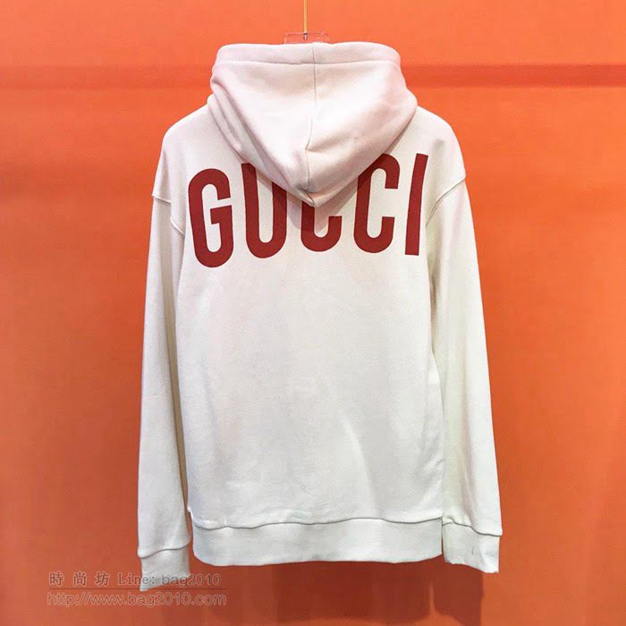 Gucci男裝 19-20FW新款 白色 古奇連帽套頭衛衣 男士秋季最新單品  tzy2380